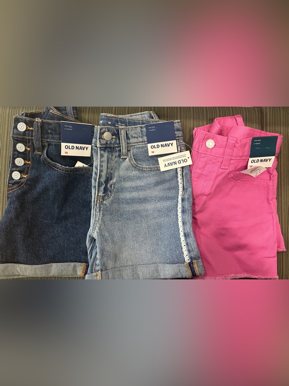 Bundle 3 pairs girls Old Navy Shorts denim NWT 10 high rise pink blue